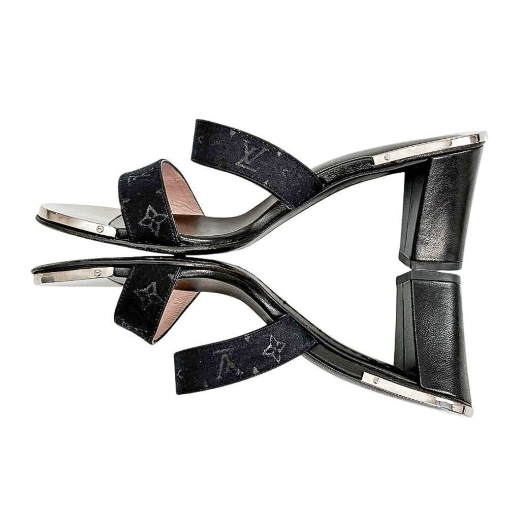 Louis Vuitton Monogram Fabric Mule Slide Sandals Block Heel EU 36 US 6 Authentic - Picture 9 of 14